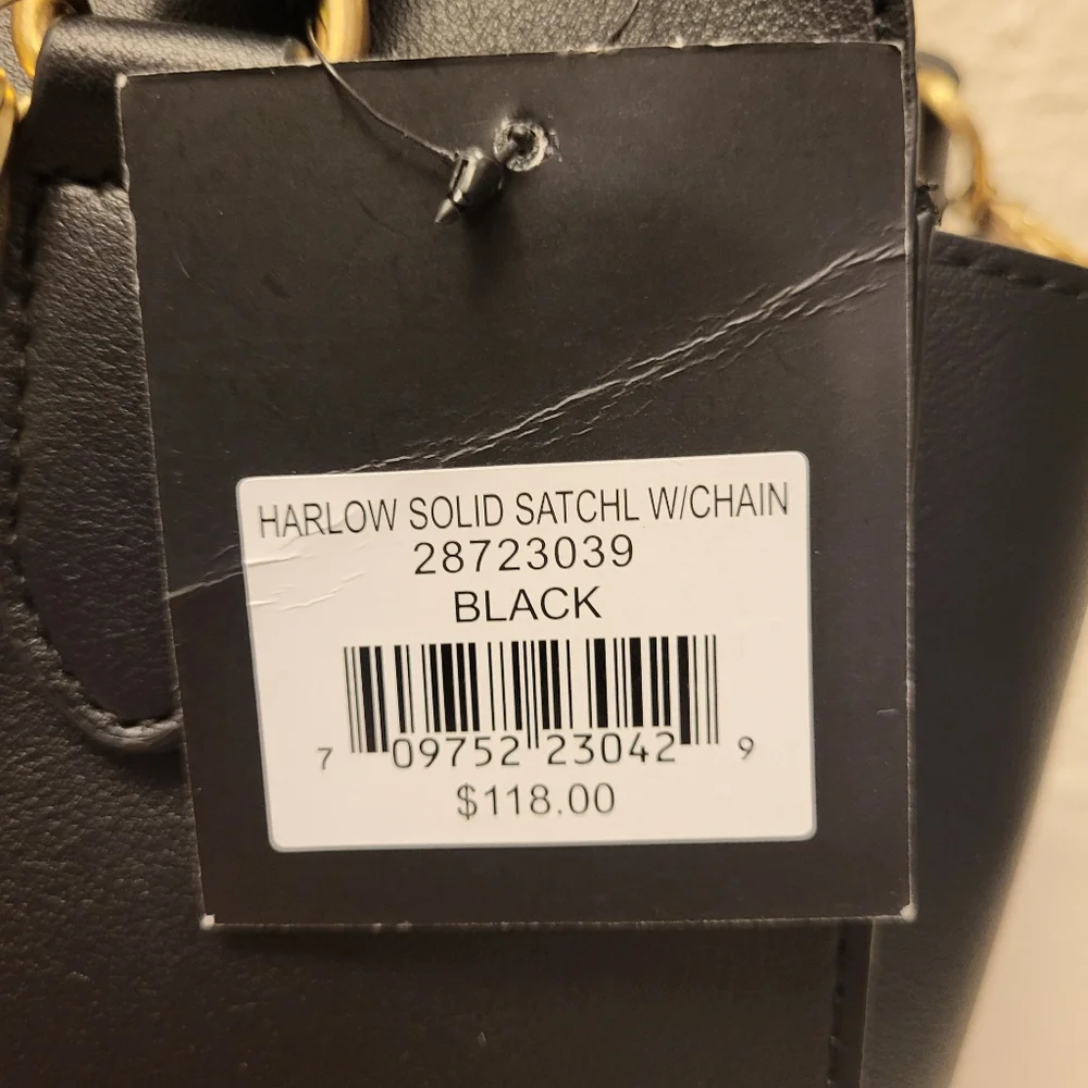 NWT Nanette Lepore Black & Gold Harlow Satchel With Chain